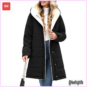 Women's Long Winter Puffer Jacket Sherpa Lined Hooded Coat Water-Repellent